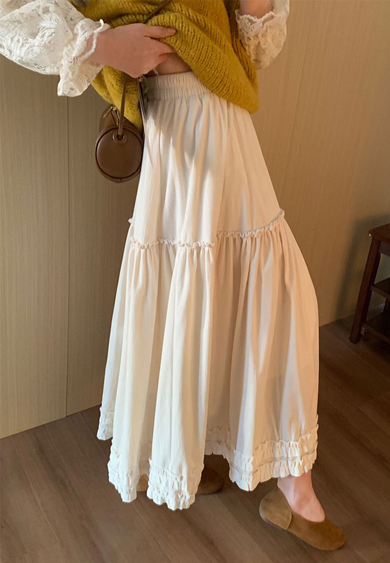 Spring and summer new elastic waist mid-length skirt CA25042936W