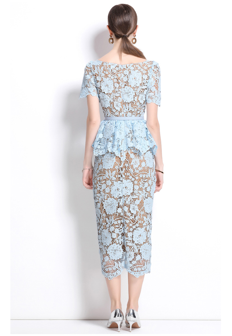 New arrival slim short sleeve hollow lace dress CA25070936BL
