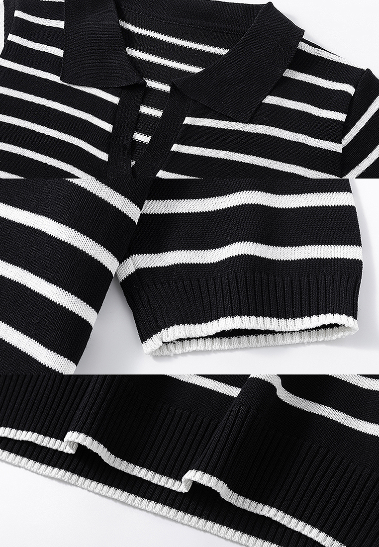 New style spliced lapel striped sweater top CA24050636BK