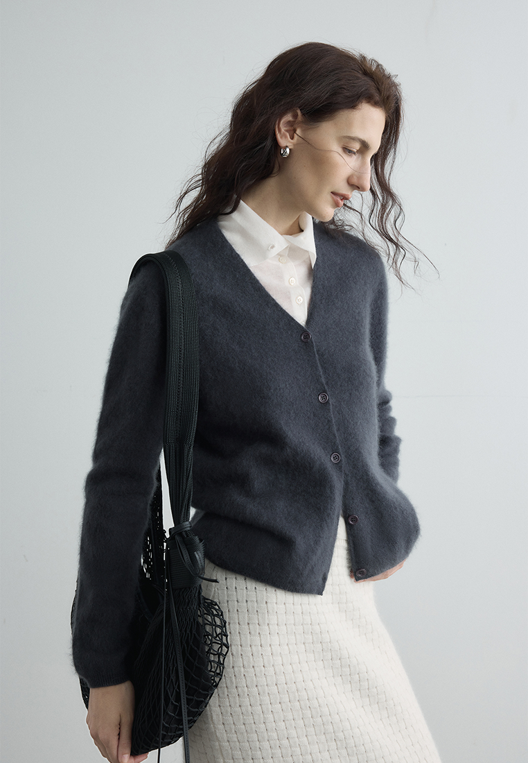 Autumn/Winter New Cashmere Wool Knit V-Neck Cardigan CA25102436W