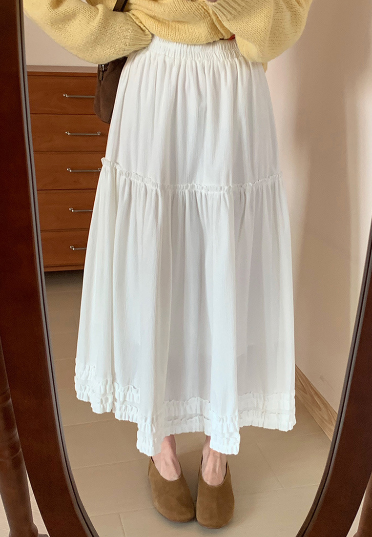 Spring and summer new elastic waist mid-length skirt CA25042936W