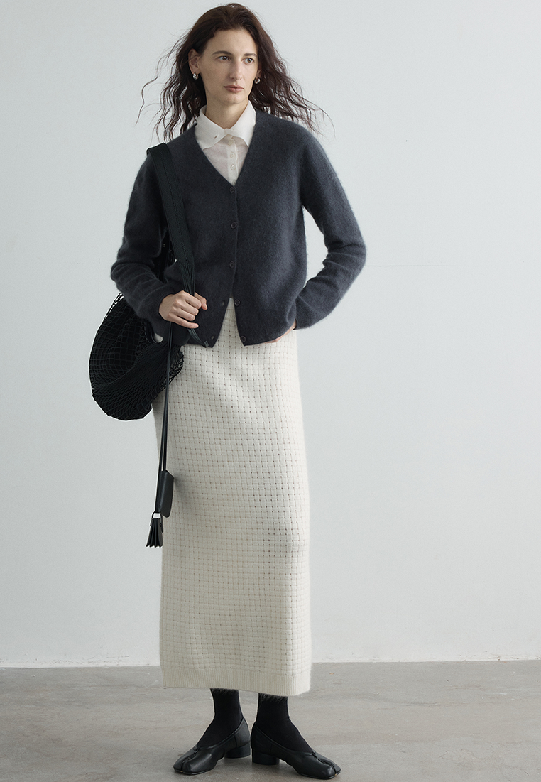 Autumn/Winter New Cashmere Wool Knit V-Neck Cardigan CA25102436W