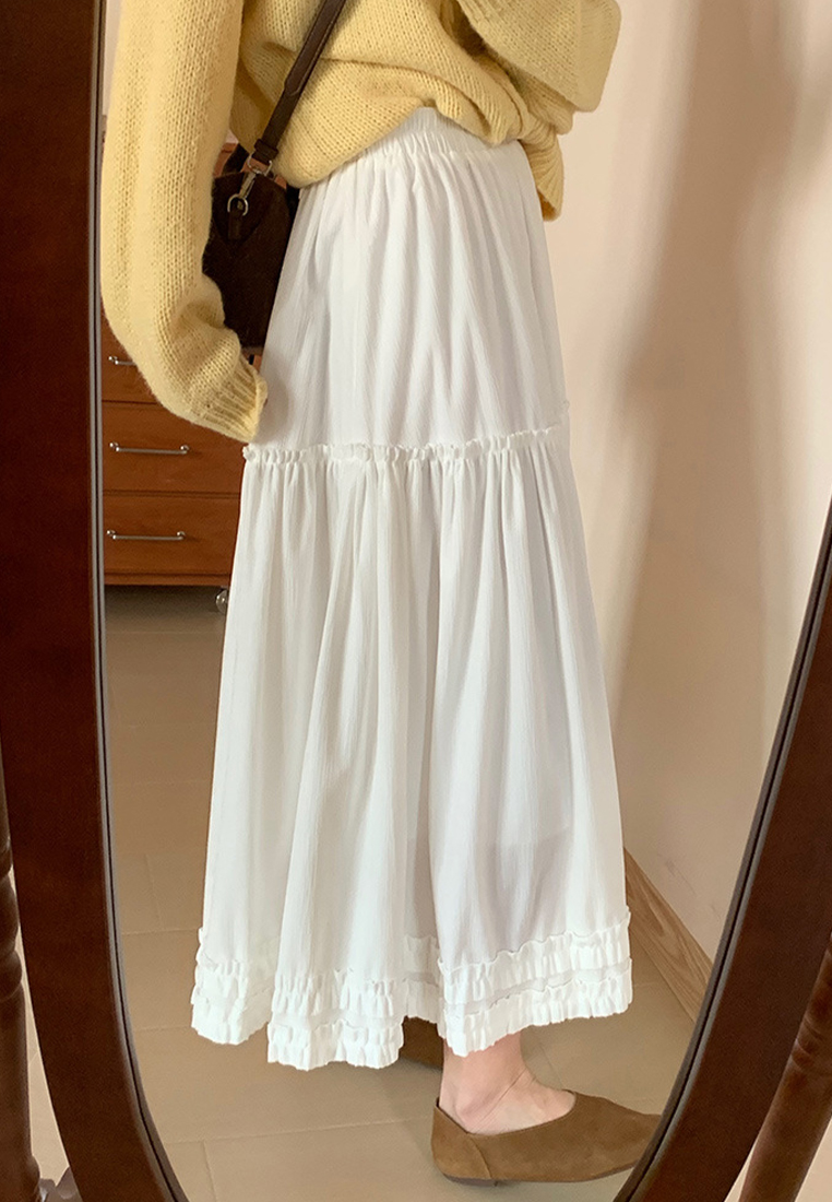 Spring and summer new elastic waist mid-length skirt CA25042936W