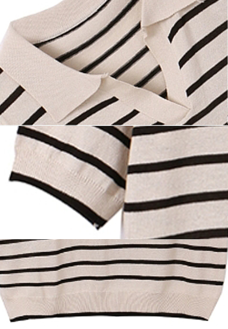New style spliced lapel striped sweater top CA24050636BK