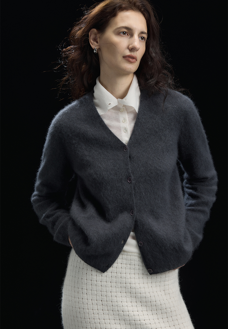 Autumn/Winter New Cashmere Wool Knit V-Neck Cardigan CA25102436W