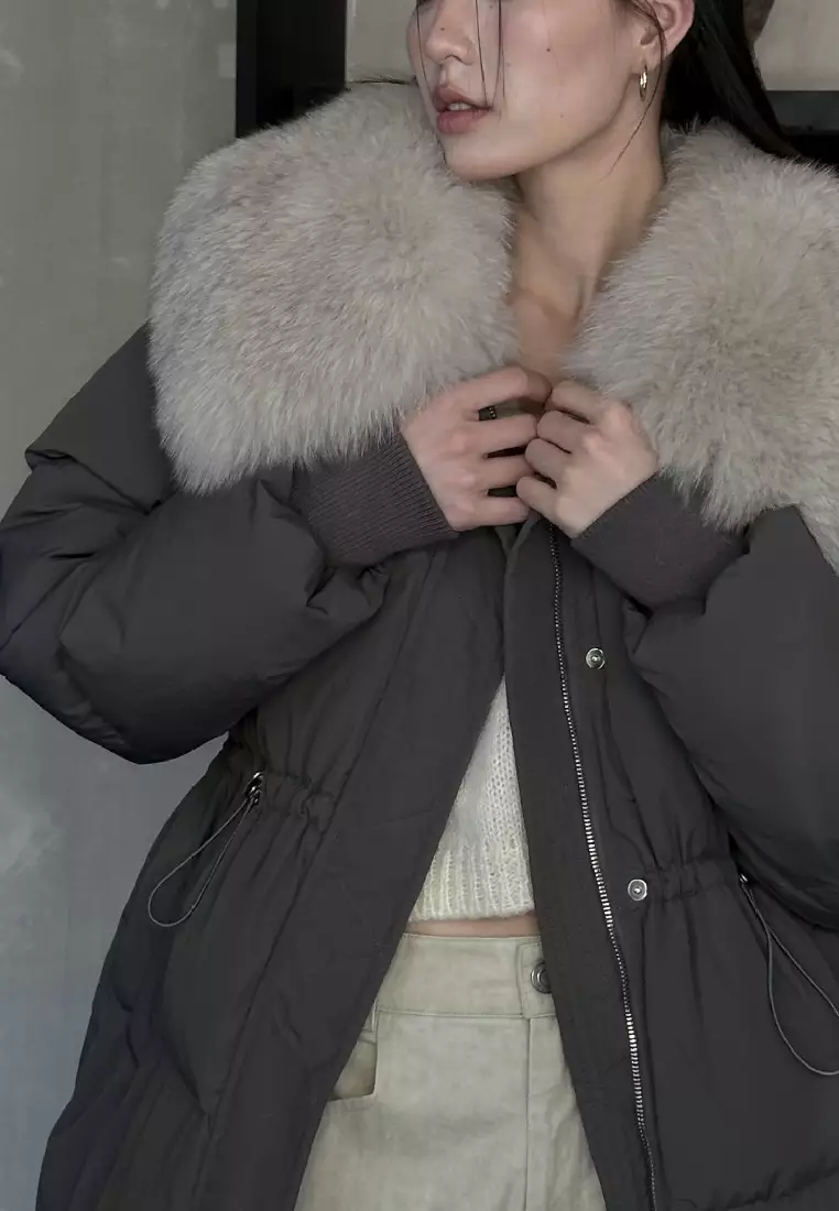 Luxury new high-end duck down big fur collar women's down long coat K112001GY