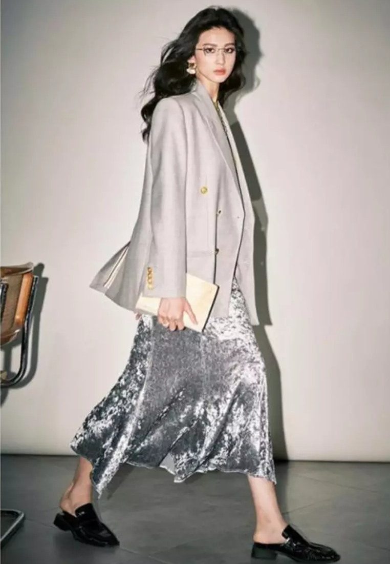 Temperament new diamond gloss velvet irregular fishtail skirt K102203GY