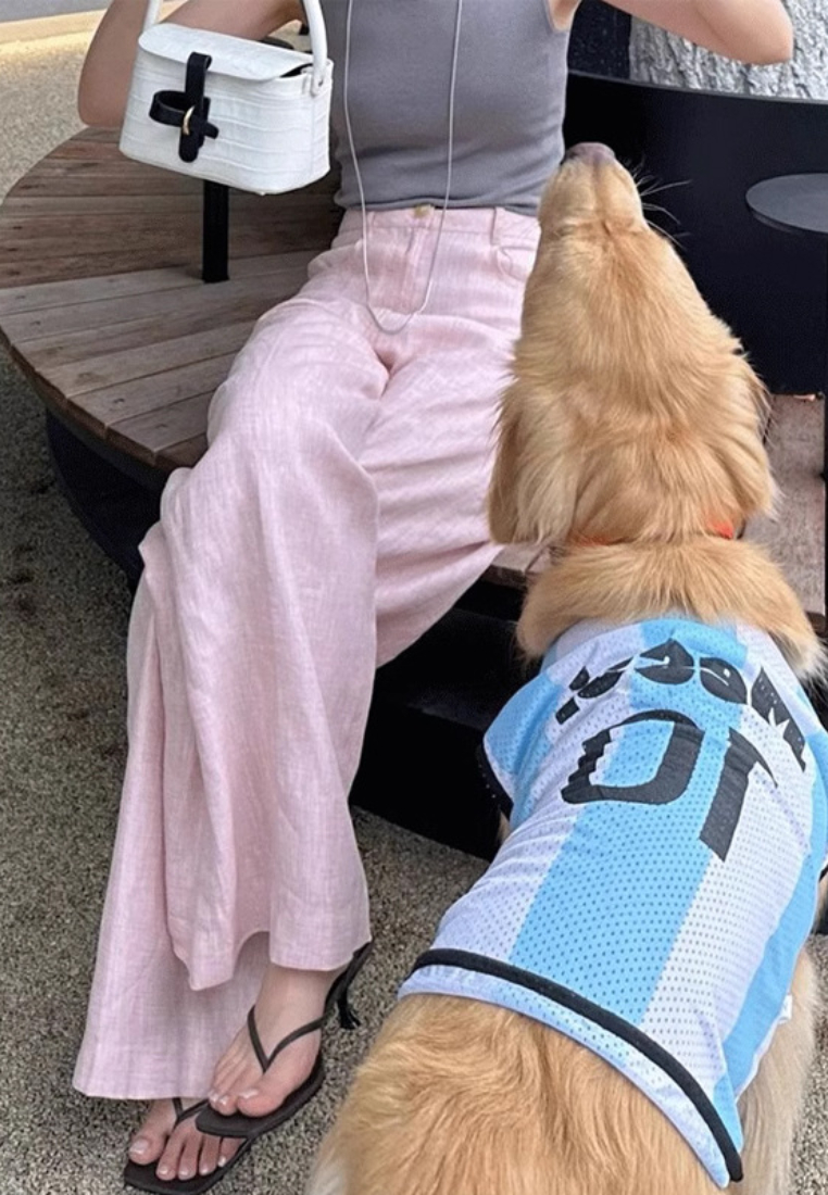 New Pink Ramie Wide Leg Straight Pants K060405PI-S