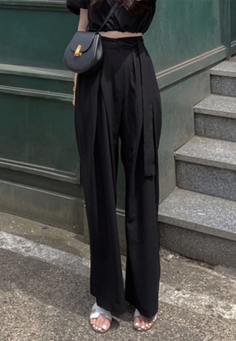 2023 New Korean Pleated Wide-Leg Pants with Belt CA061337GY