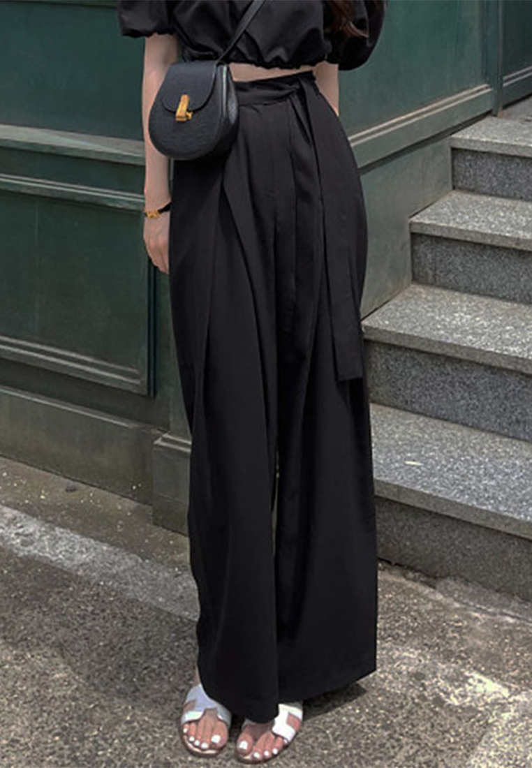 2023 New Korean Pleated Wide-Leg Pants with Belt CA061337GY