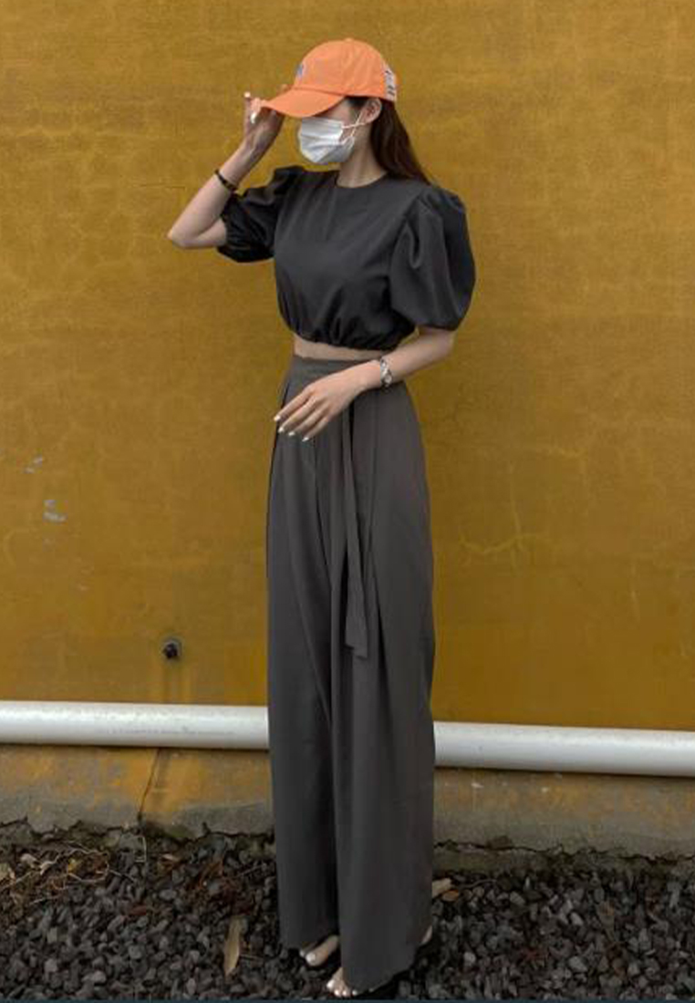 2023 New Korean Pleated Wide-Leg Pants with Belt CA061337GY