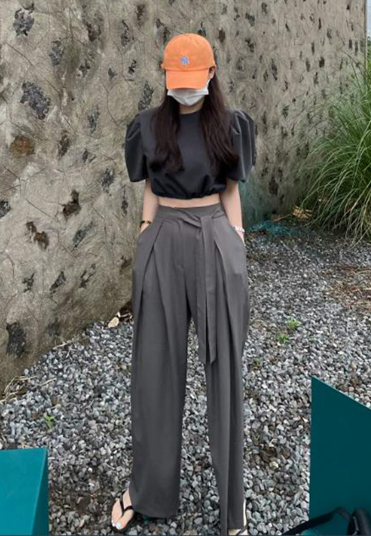 2023 New Korean Pleated Wide-Leg Pants with Belt CA061337GY