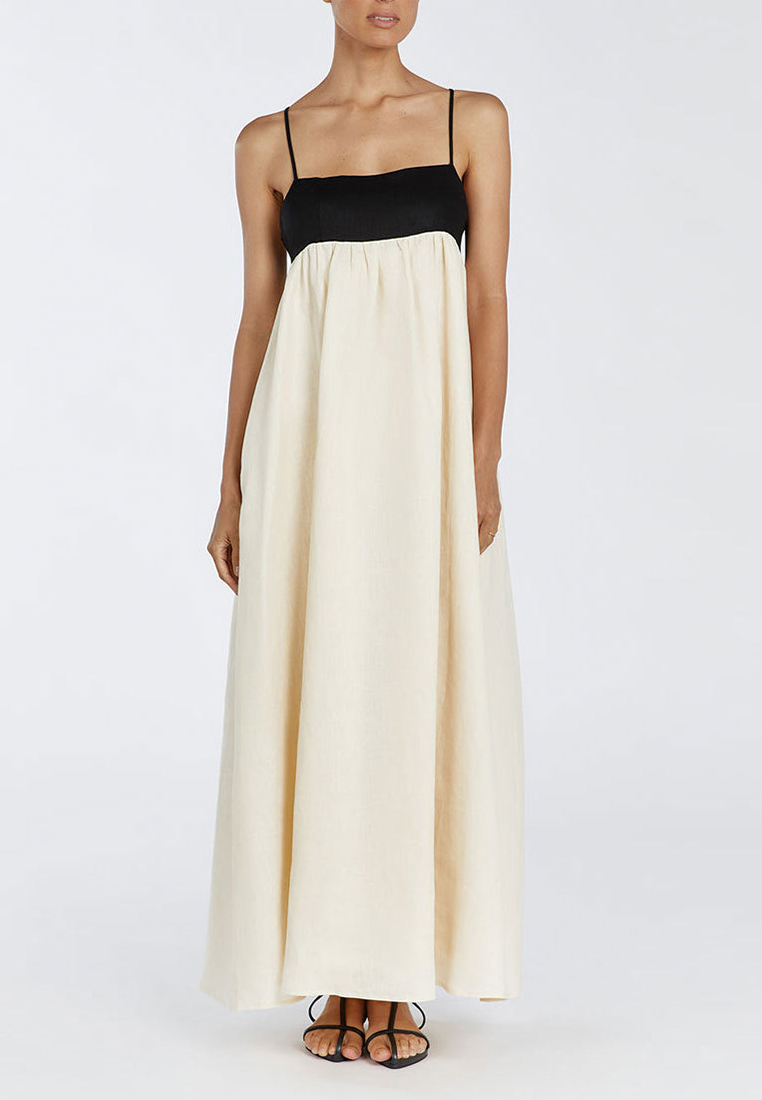 Casual patchwork cotton and linen camisole dress CA25042237BE