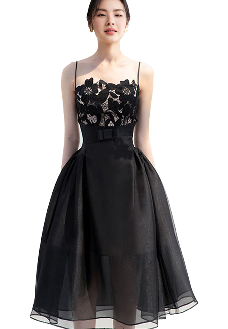 2024 Summer New Elegant Black Waist Strap Dress for Women CA4021937BK