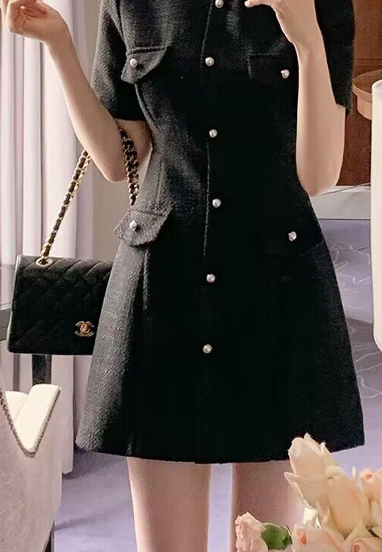 French round neck short sleeved dress CA25032737PI