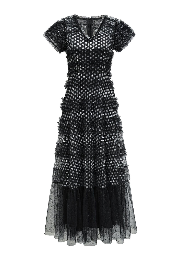 2024 Short sleeved long dress versatile and slim fitting CA24031937BK