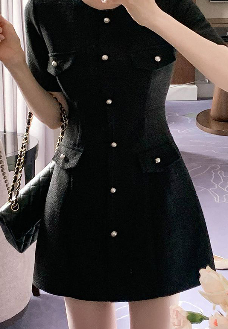 French round neck short sleeved dress CA25032737PI