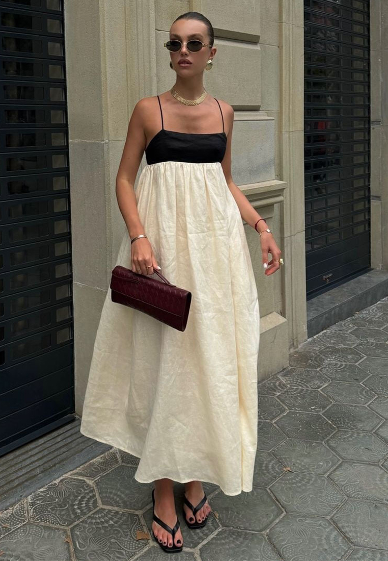 Casual patchwork cotton and linen camisole dress CA25042237BE