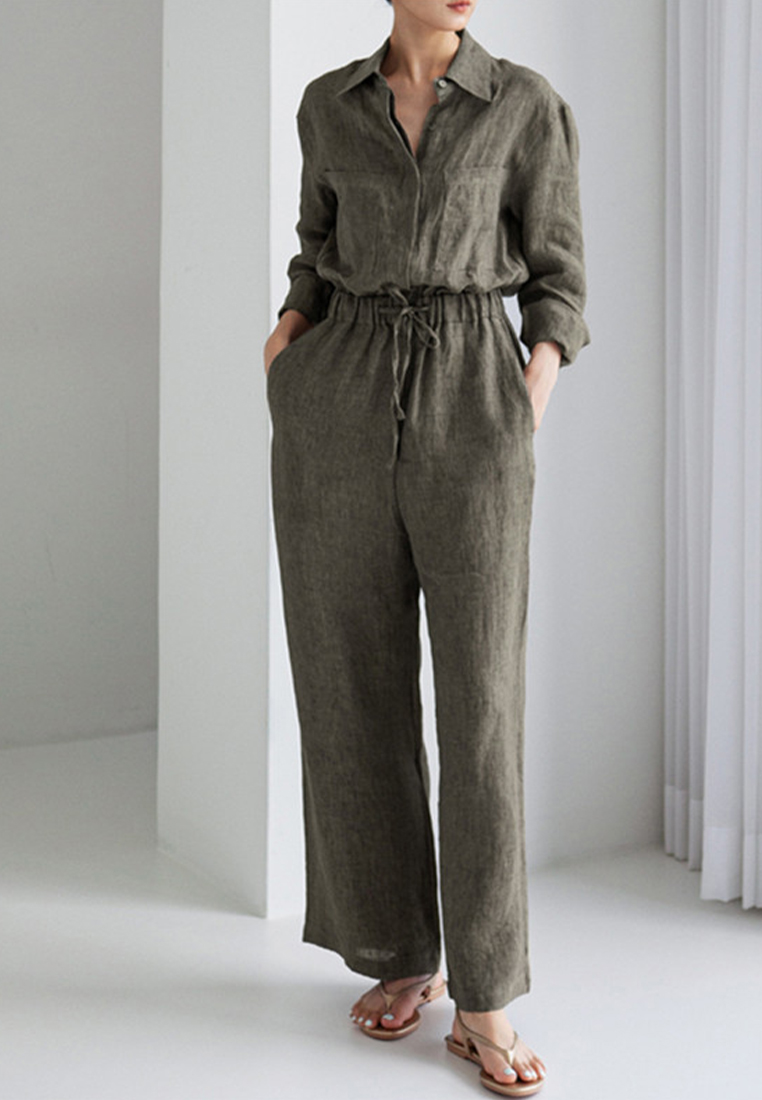 Loose oversized wide-leg one-piece linen set CA24030737