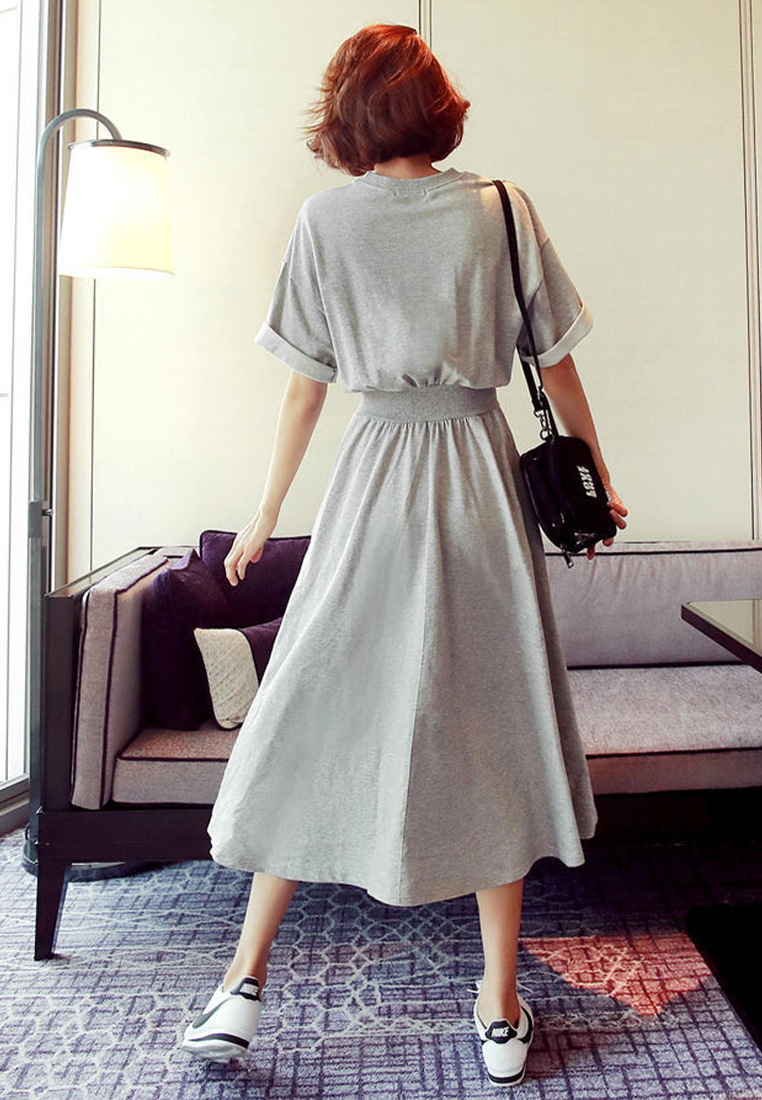 Korean style new summer large hem loose high waist round neck dress CA24050637BKB