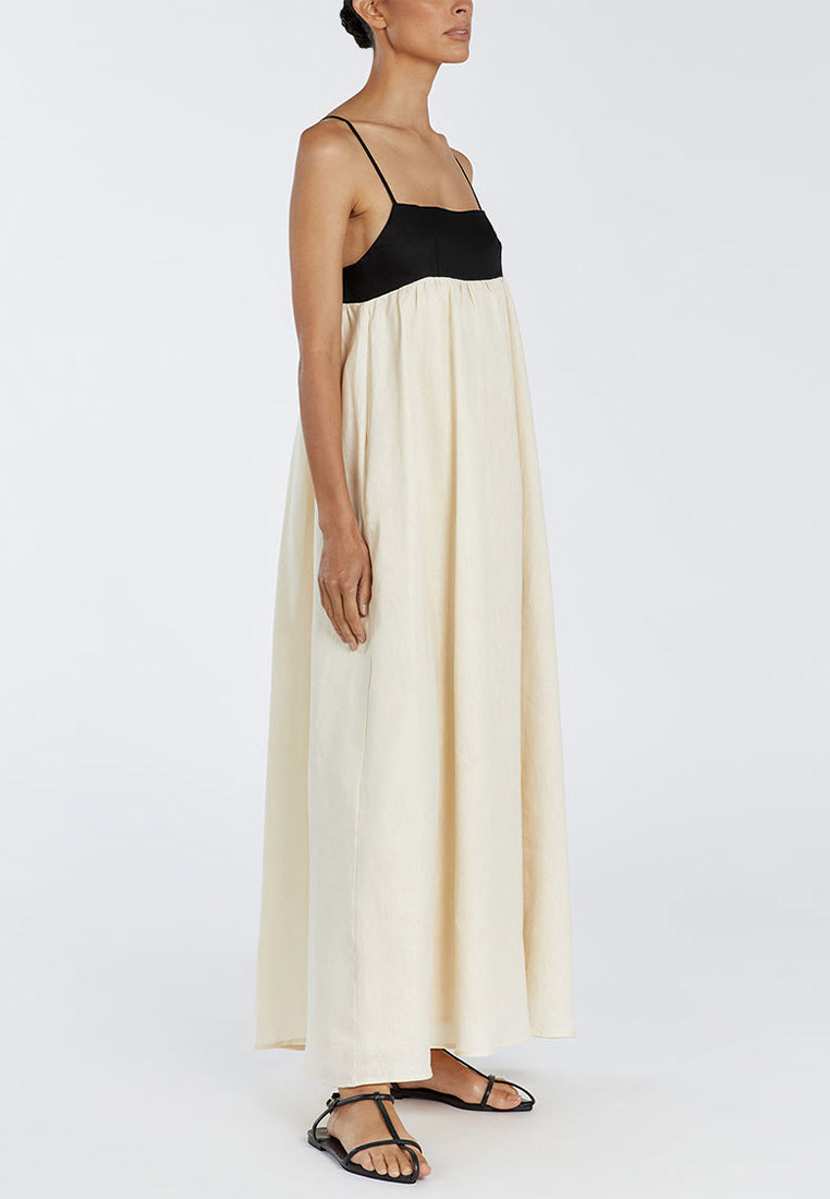 Casual patchwork cotton and linen camisole dress CA25042237BE