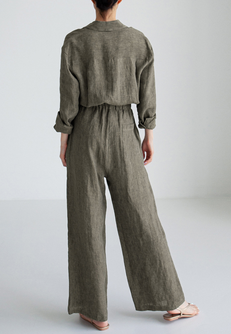 Loose oversized wide-leg one-piece linen set CA24030737