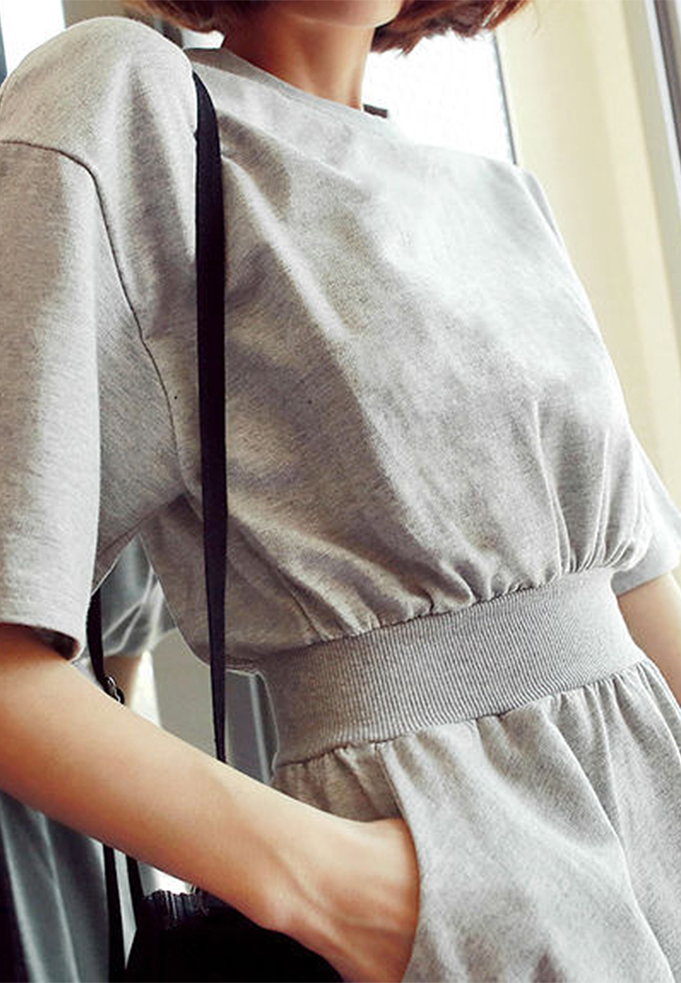 Korean style new summer large hem loose high waist round neck dress CA24050637BKB