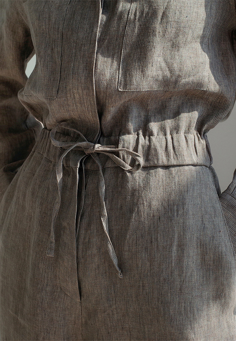 Loose oversized wide-leg one-piece linen set CA24030737