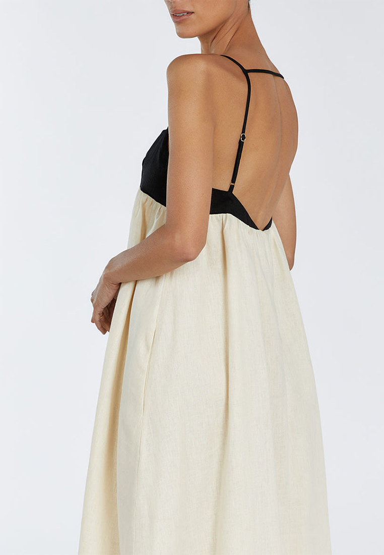 Casual patchwork cotton and linen camisole dress CA25042237BE