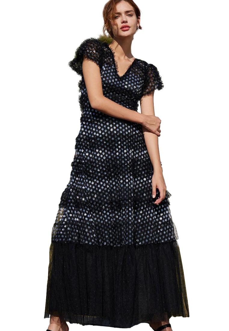 2024 Short sleeved long dress versatile and slim fitting CA24031937BK