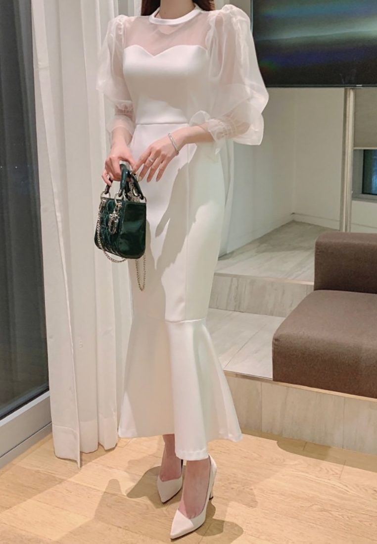 2025 Early Spring New French Mesh Fishtail Dress CA25021303BK