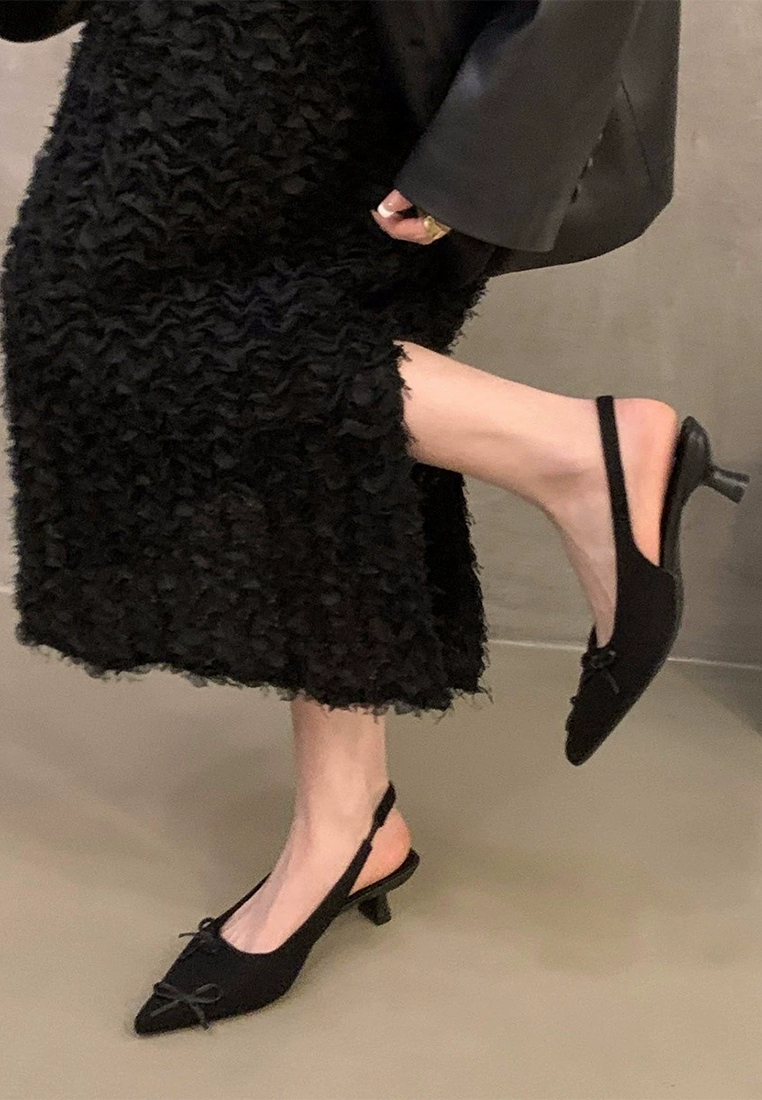 2025 French black velvet bun-head fairy high-heeled sandals CA25021327BK