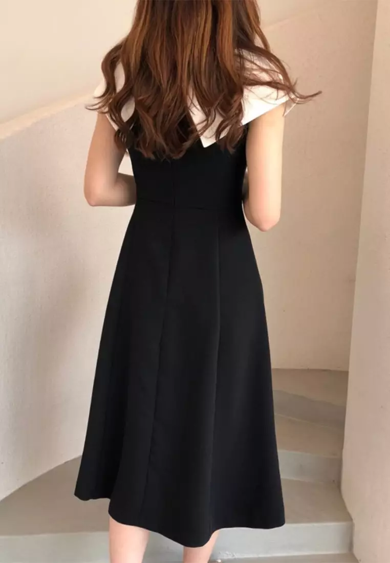 Temperament Collar Waist Sleeveless Dress CA24092733BK