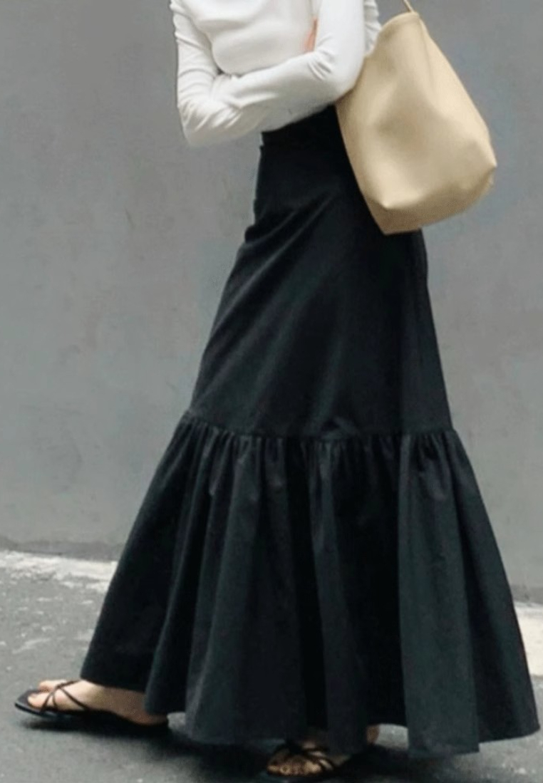 Temperament new black ruffled long skirt K1022020BK-L