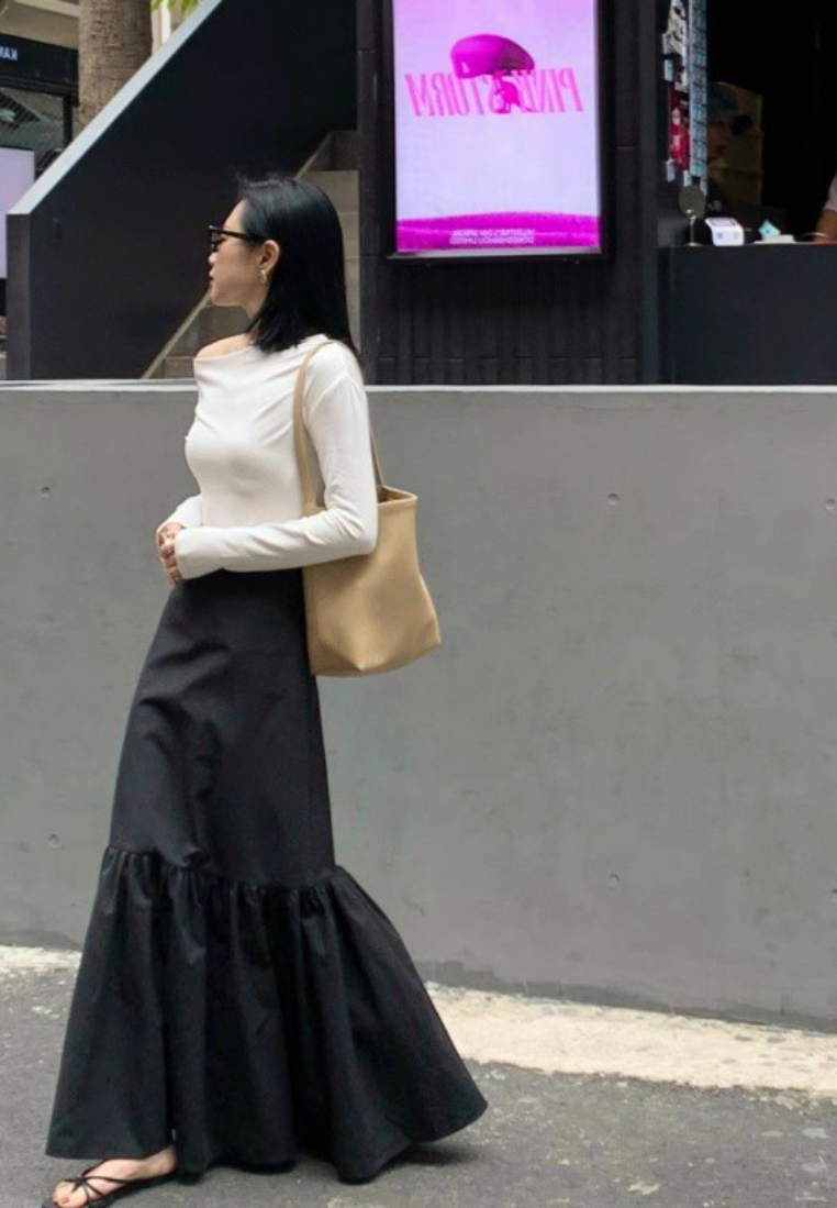 Temperament new black ruffled long skirt K1022020BK-L