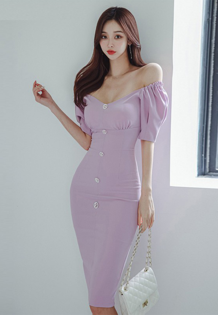 2023 Summer Korean-style New Bubble Sleeve Noble Pencil Dress CA061338PU