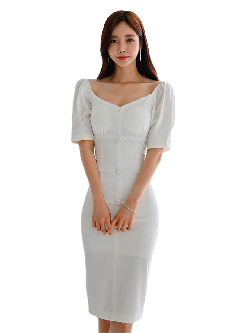 2023 Summer Korean-style New Bubble Sleeve Noble Pencil Dress CA061338PU
