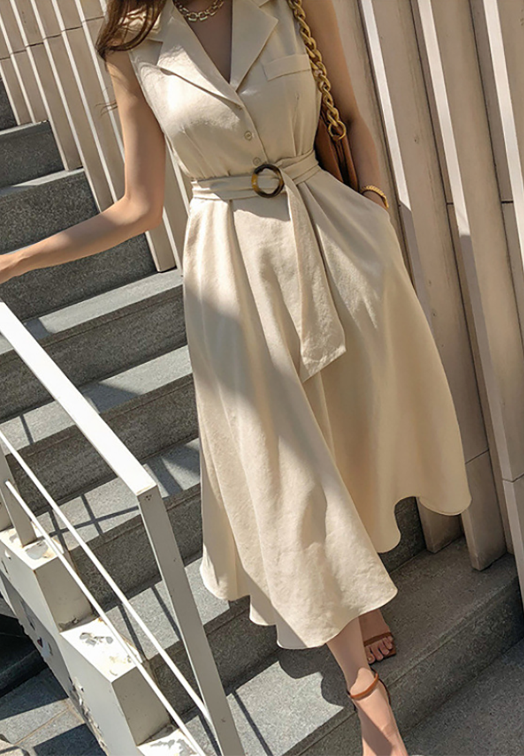New Lapel Waist-Cinching Dress CA25091538BK