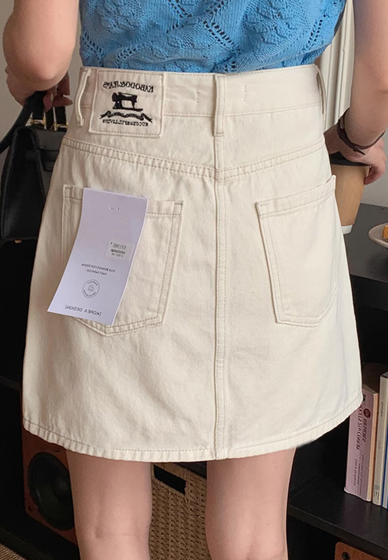 New high waist slim white denim short skirt CA25042938BE
