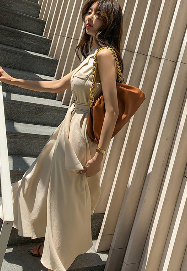 New Lapel Waist-Cinching Dress CA25091538BK