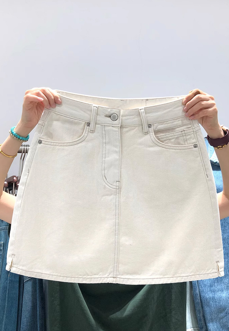 New high waist slim white denim short skirt CA25042938BE