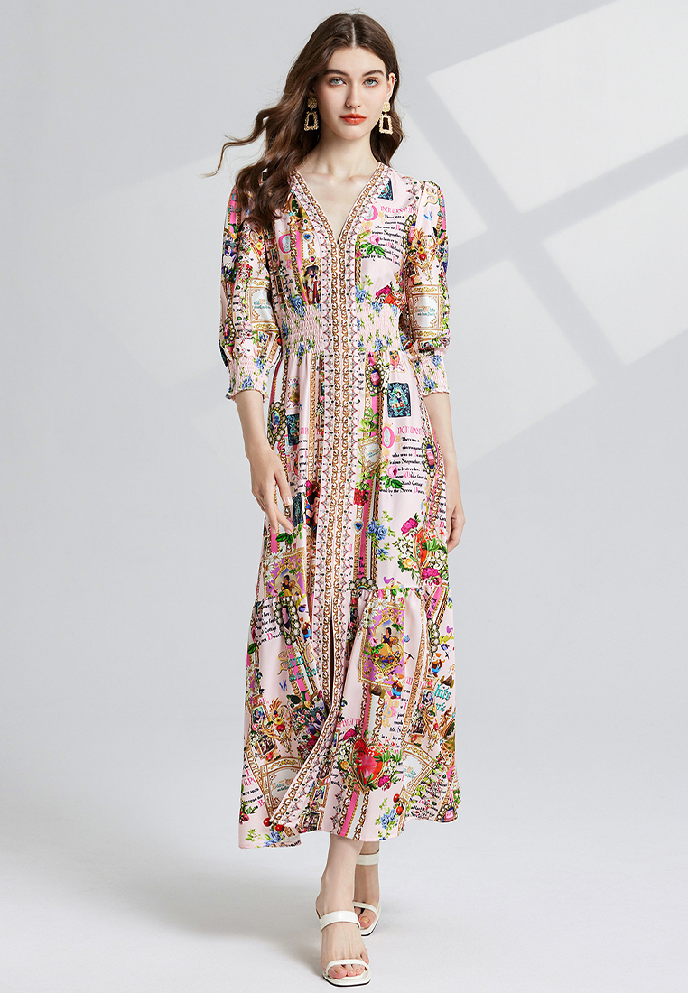 New slim fit floral long dress CA241128138PI