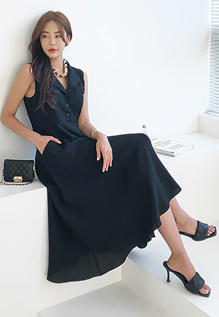 New Lapel Waist-Cinching Dress CA25091538BK