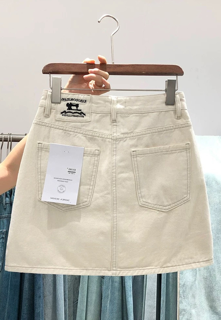 New high waist slim white denim short skirt CA25042938BE