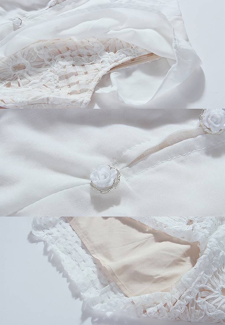 2024 Summer New White Dress Sleeveless Hollow Lace Short Skirt CA4021938W