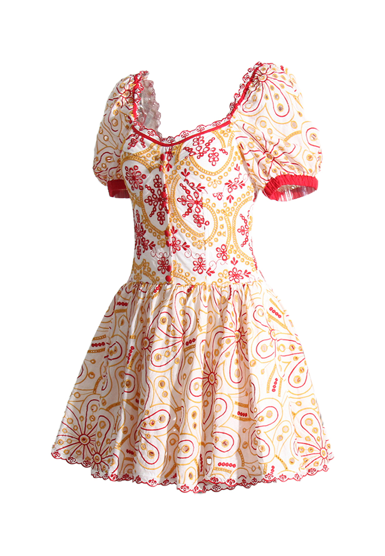 2024 Spring Bohemian Square Neck Waist Wrap Dress CA24032638RD