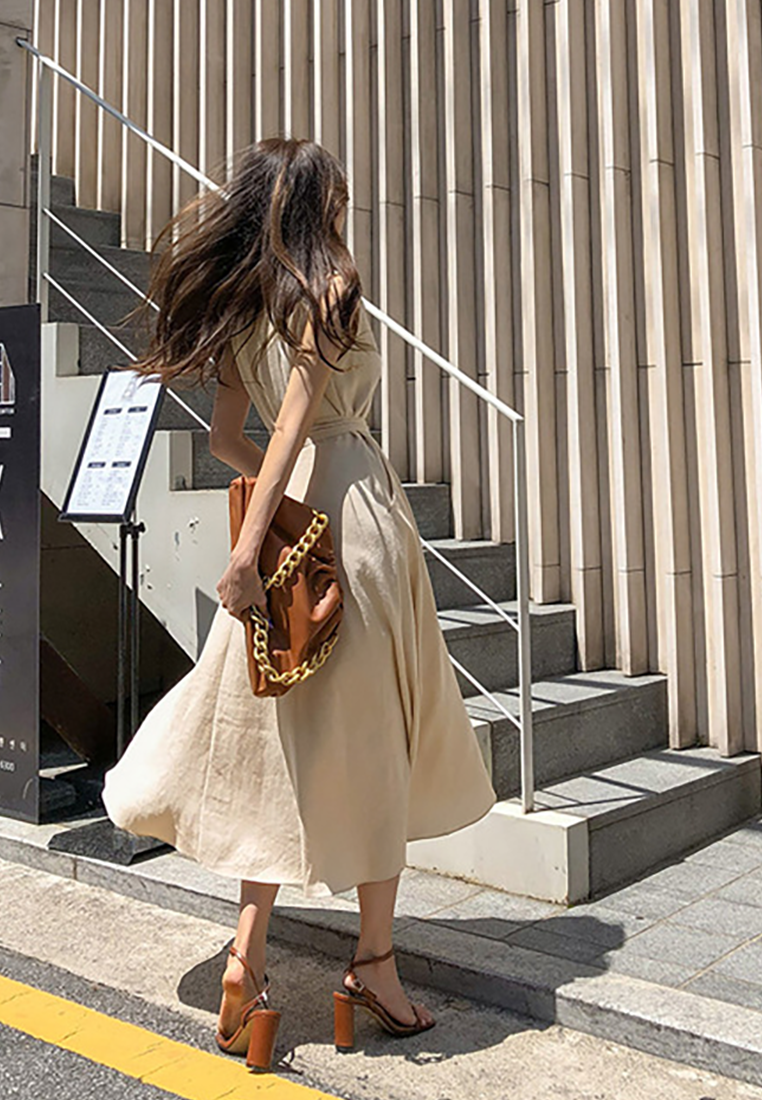 New Lapel Waist-Cinching Dress CA25091538BK