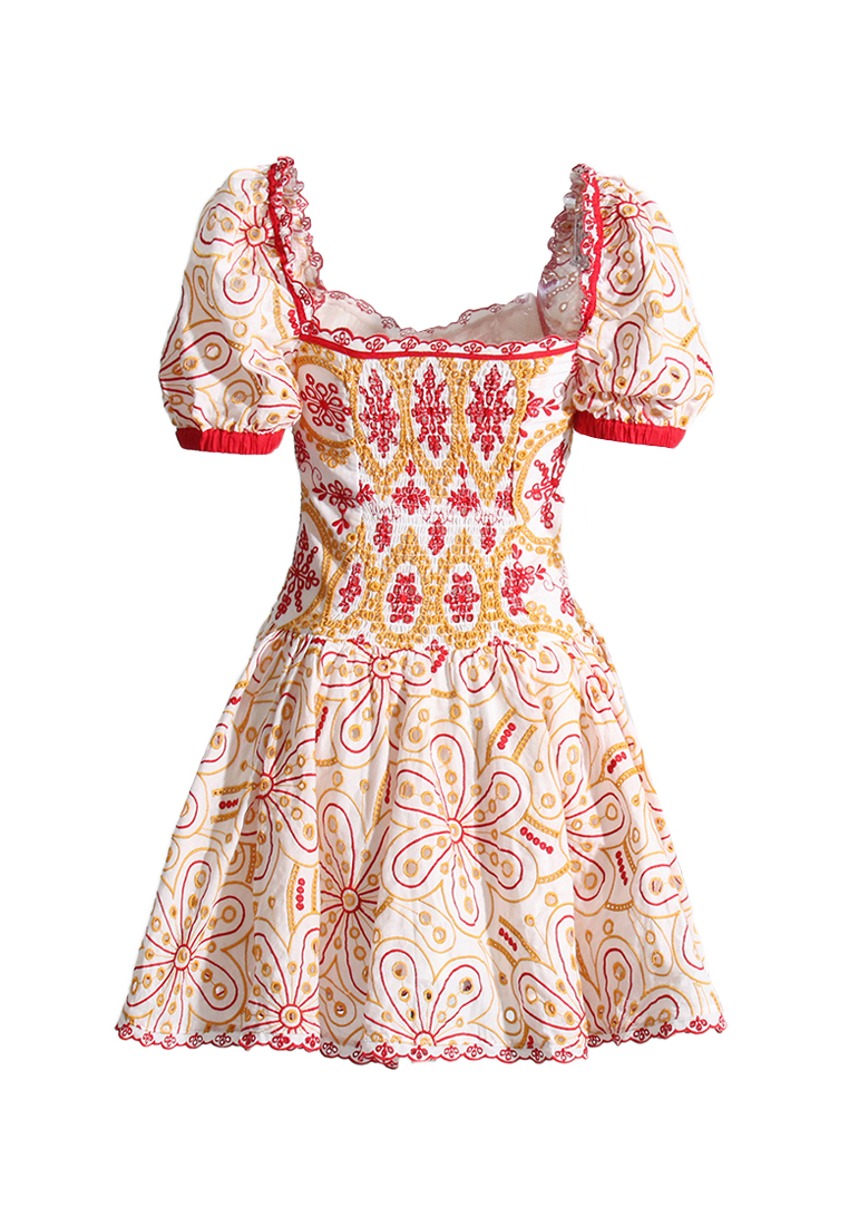 2024 Spring Bohemian Square Neck Waist Wrap Dress CA24032638RD