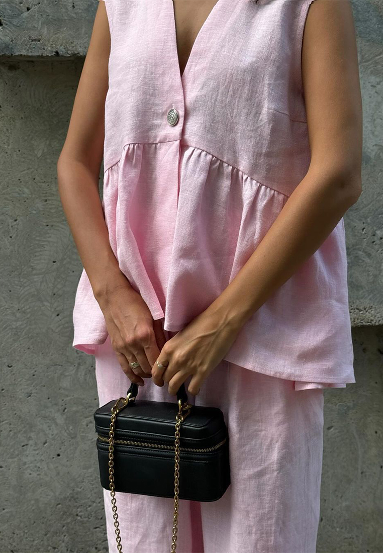 Cotton V-neck sleeveless top and pink pants set CA25042238PI