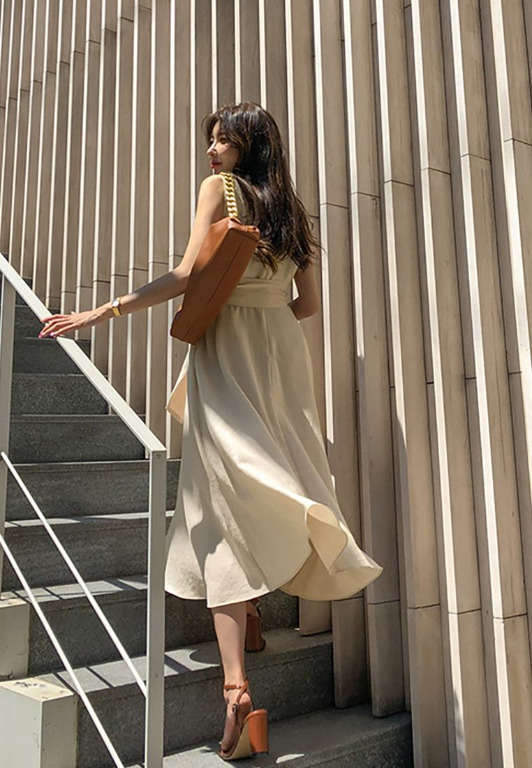 New Lapel Waist-Cinching Dress CA25091538BK